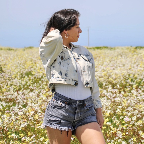 Vintage 80s Light Acid Wash Cropped Denim Jacket - Picture 4 of 8